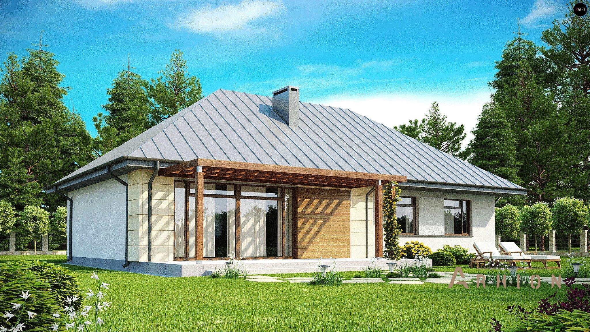 2. Проект одноэтажного дома в современном стиле с четырехскатной, Z140 v1, площадью - 124 кв c терассой